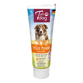 Comparer les prix de Lot économique : 6 x 75 g mousse veggie Tubidog à la pomme de terre, à la pomme, à la carotte friandise pour chien