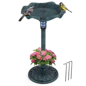 Meilleurs prix pour COSTWAY Mangeoire à Oiseaux sur Piédestal Extérieur Lumières Solaires LED Bol en Feuille de Lotus et Jardinière Bronze