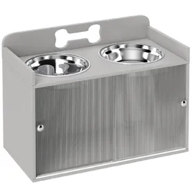 Comparer les prix de Station repas surélevée grise, 2 gamelles inox et rangement 60 cm