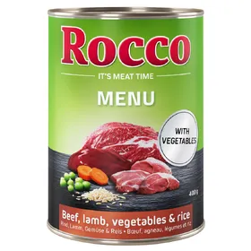 Comparer les prix de 12x400g Menu bœuf, agneau Rocco - Nourriture pour chien