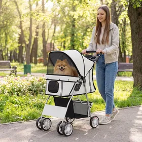 Comparer les prix de Dog Pram Pet Stroller with Reflective Strips Foldable Cat Stroller with 360° Swivel Wheels Grey