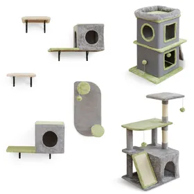 Comparer les prix de CostwayEnsemble de Meubles pour Chats 3 en 1 Centre d'Activité pour Chats avec Condo pour Chats Arbre à Chat à 3 Niveaux Poteaux à Griffer Gris