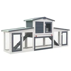 Meilleurs prix pour vidaXL Clapier large d'extérieur Gris et blanc 204x45x85 cm Bois