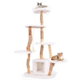Comparer les prix de COSTWAY Arbre à Chat Multi-niveaux en Bois 168 CM, Perchoirs, Condo, Griffoirs en Jute, Corde en Sisal, Peluche, Balle Suspendue