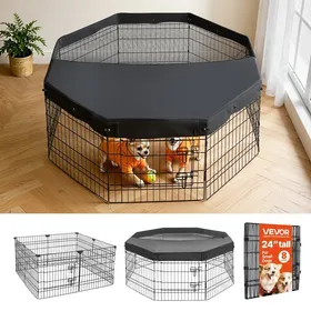 Comparer les prix de Parc pour chien et lapin 61 cm 8 panneaux en métal noir avec toit et loquet de porte pliable pour petits animaux