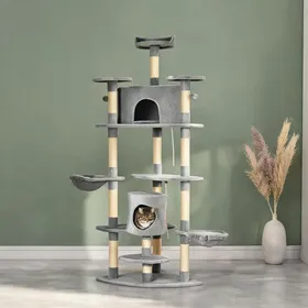 Comparer les prix de Arbre à chat XXL en panneaux de particules gris foncé avec plateformes niches et - Gris foncé Panneaux de particules 23.62 x
