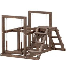 Meilleurs prix pour PawHut Aire de jeux en bois, Perchoir en bois pour poule, avec balançoire, échelle, plateformes, 82 x 60 x 55 cm, marron