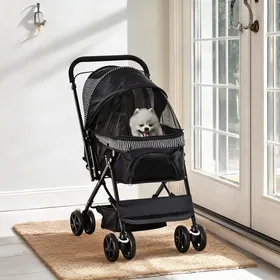 Comparer les prix de Poussette pliable en acier noir pour chien et chat avec guidon réglable et panier