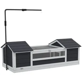 Comparer les prix de Maison tortue terrestre extérieure - PawHut - 2 niches - support de lampe réglable - toit ouvrable - bois massif - gris