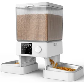 Comparer les prix de Distributeur Croquettes Chat 5L Automatique 2 Bols Inox Contrôle Portions Enregistrement Vocal Anti-Fourmis Gamelle Félins