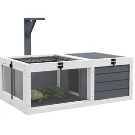 Meilleurs prix pour Terrarium pour tortue 81 x 48 x 315 cm WUVWAY 2 compartiments avec bacs coulissants et support de lampe bois blanc et gris