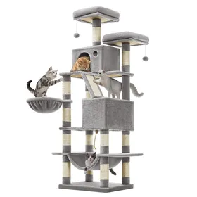Comparer les prix de Arbre à Chat, Grande Tour de Jeux, Hauteur 168 cm, avec 13 Griffoirs, 1 Planche à Griffer, 2Plate-Forme, 2Niches, Panier, PCT165W01