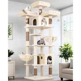 Comparer les prix de Arbre à chat XXL - LEVYS - 209 cm de hauteur - 3 perchoirs rembourrés - 2 niches - Grande plateforme 55x45 cm