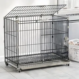 Meilleurs prix pour Cage pour chien avec plateau amovible en métal noir roues pivotantes toit - Noir Métal PP 75.5 x 46 x 64.5 cm Ref LFXTOR
