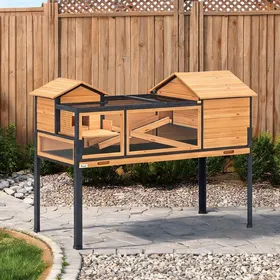 Meilleurs prix pour Maison pour tortue en bois et acier soft yellow – à deux étages avec rampes et fenêtres