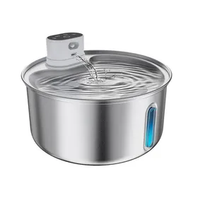 Meilleurs prix pour Fontaine à eau pour chat/chien 55L en acier inoxydable intelligente avec capteur 5000mAh pompe silencieuse filtration multiple