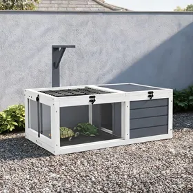 Meilleurs prix pour Enclos intérieur/extérieur pour tortues en bois gris classique 81 cm – Deux espaces avec cachette et zone d’exposition