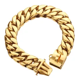Comparer les prix de Collier pour animal de compagnie Collier pour grand chien Chaîne métallique dorée 32 mm Acier inoxydable Collier pour Bulldog Pitbull Laisse Collier d'entraînement pour chien Laisse (as the picture,XL  32mmX55cm)
