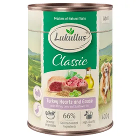 Comparer les prix de Lukullus Adult 6 x 400 g pour chien -  cœurs de dinde & oie