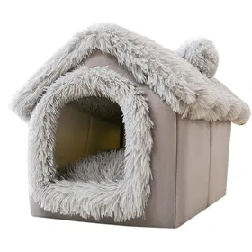 Comparer les prix de Niche d'intérieur pour chien de taille moyenne, maison douce et confortable pour chiot, lit amovible pour petit chien, grotte chaude d'hiver, tapis de couchage Portable pour animaux de compagnie M gray