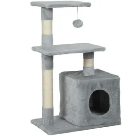 Meilleurs prix pour PawHut Arbre à chat tour de jeux pour chats poteaux en sisal, 2 plate-forme, niche, balle, tissu peluche, 50x30x81,5cm, gris
