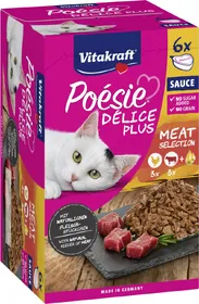 Meilleurs prix pour VITAKRAFT Poésie Délice Plus - Repas en sauce sans céréale ni sucre ajouté pour chat - 6 barquettes - Poulet et saumon - 6x85g