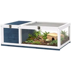 Comparer les prix de Maison pour Tortue et Petits Reptiles en Bois avec Toit Grillagé 91x60 5x32 cm Bleu-VVBV