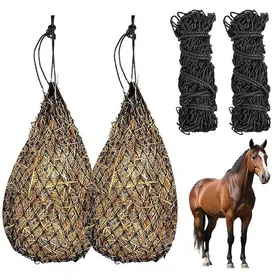 Meilleurs prix pour Filet a Foin Chevaux 2 pcs Filet a Foin à Mailles Serrées 5 kg 5 x 5 cm Sac à Foin pour Chevaux Portable Grand Filet à
