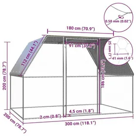 Meilleurs prix pour Poulailler en acier galvanisé - WIENS - 3x2x2 m - Argenté et gris - Toit résistant à leau - Maille 41x25 mm