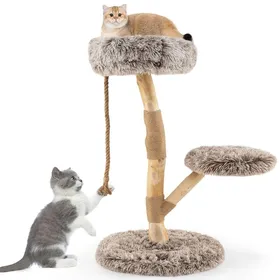 Meilleurs prix pour COSTWAY Arbre à Chat 90 cm en Bois Massif Perchoir Poteaux à Gratter en Jute Naturel Corde en Jute Doux Peluche Longue Naturel