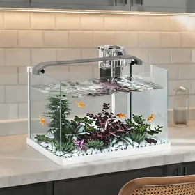 Comparer les prix de Aquarium 20L en verre avec éclairage LED et filtre – Design compact blanc