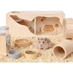 Meilleurs prix pour Cabane en rondins - Maison en bois pour hamster - Cage pour hamsterCachette pour hamster avec échelle - Espace de vie - Accessoires