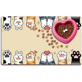 Comparer les prix de Tapis d’Alimentation Chat Mignon 20 x 12 Pouces Design Antidérapant Tapis Nourriture Chat Motif Empreintes Absorbant Séchage