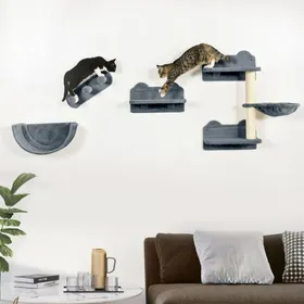 Comparer les prix de Mur descalade chat 4 pièces avec escalier hamac plateforme saut - Arbre à chat mural jusquà 5 kg