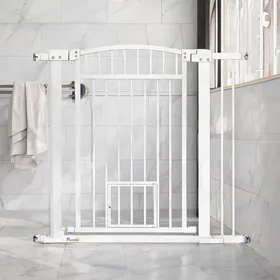 Comparer les prix de Barrière de sécurité pour animaux en acier largeur réglable 76-104 cm hauteur 95 cm avec porte pour chat et double verrouillage