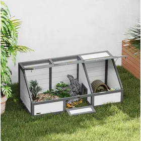 Meilleurs prix pour Enclos extérieur pour tortue sans fond 120 x 55 x 20/50 cm en bois de sapin blanc avec couvercles ouvrants