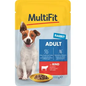 Comparer les prix de MultiFit nourriture humide pour chien, adulte, petit chien, sachet, ragoût Bœuf 24x100 g
