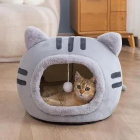 Comparer les prix de Semi-enclosed Cat Bed Non-slip Pet Kennel  Kitten House Indoor Sleeping Cats Cave Bed Plush Foldable Small Dogs Tent Stuff S gray
