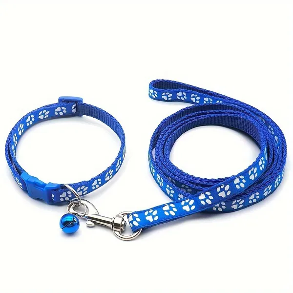Ensemble collier et laisse pour chien, Collier pour chien en nylon avec motif patte mignon et clochette, Laisse longue pour promenade de chien XS – photo 3