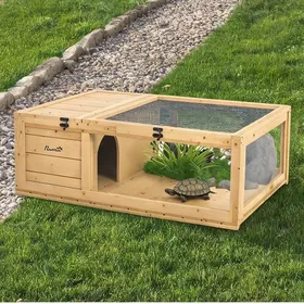 Meilleurs prix pour Habitat pour tortues et petits reptiles avec enclos grillagé en bois de sapin 91 x 605 x 32 cm