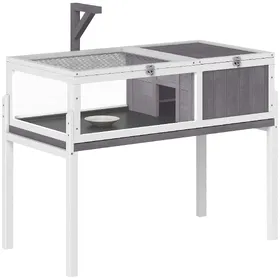 Comparer les prix de PawHut Maison pour tortues enclos 2 espaces et support de lampe toit ouvrable plateau coulissant 104 x 53 x 82 cm gris