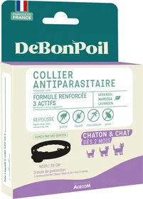 Comparer les prix de DeBonPoil Collier insectifuge antiparasitaire CHAT - Gris - 35cm