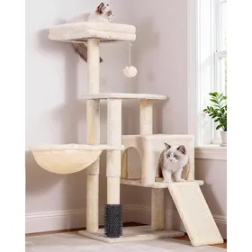 Comparer les prix de Arbre à Chat Brosse de Nettoyage Automatique Arbre à Chat Domestique Robuste avec Peluche Polie Chaise Longue Beige