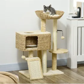 Meilleurs prix pour Arbre à chat 98 cm beige avec niche et griffoirs