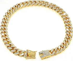 Meilleurs prix pour Collier Chaîne Dorée Maillons Cubains de Luxe pour Chats, Chiot, Bijoux de Luxe Strassés, Accessoires de Mariage Bal 12 Inch 30cm or