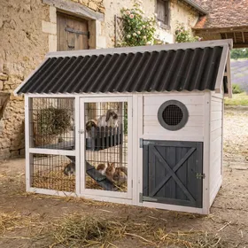 Meilleurs prix pour Clapier en bois avec enclos XXL - 150 cm - Zolia Ginkgo