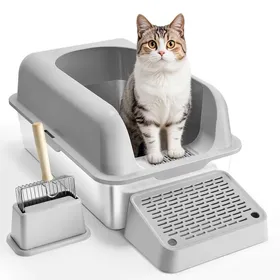 Meilleurs prix pour Vevor Bac à Litière Chat Gris Clair - Anti-Odeur Repose-pied Filtrant H. 15 24 cm