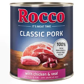 Meilleurs prix pour Rocco Classic Pork 6 x 800 g pour chien poulet, veau