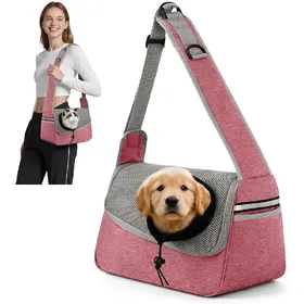 Comparer les prix de Sac de transport ajustable à bandoulière pour animaux gris rose