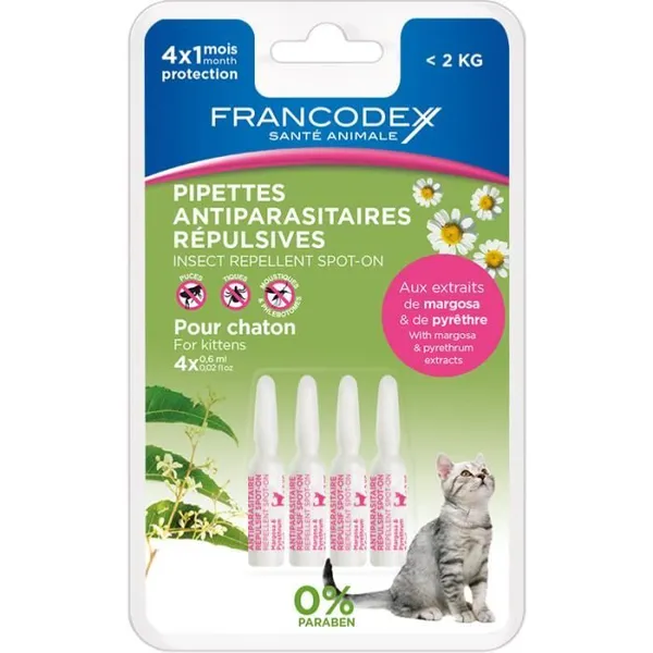 Soin Chat – Francodex Pipettes insectifuges chaton – X4 – photo 2